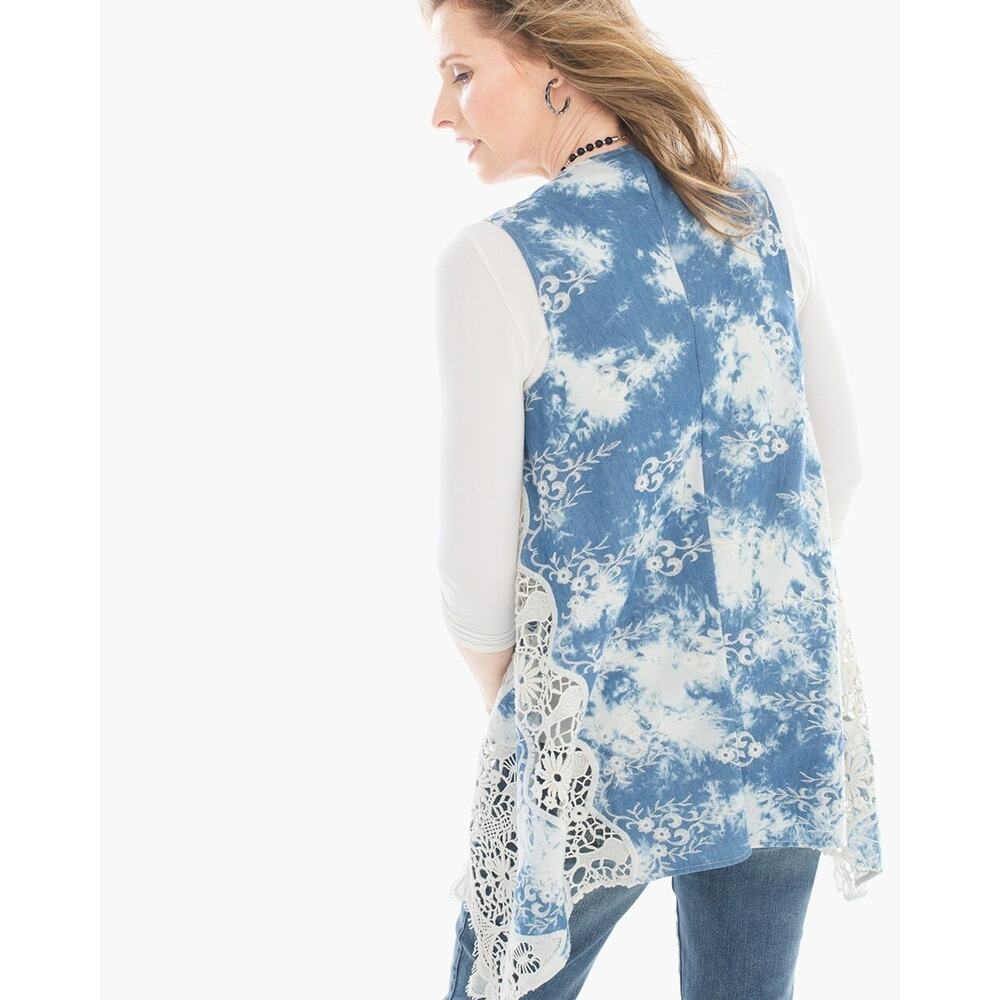 Chicos Hippie Tie Dye Blue Boho Lace Embroidered Festival Open Vest Size‎ Large - Picture 4 of 9